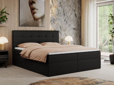 Boxspringbett mit gestepptem Kopfteil, Multipocket-Matratze und Topper - CENTOS