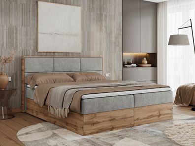 Boxspringbett mit Holzrahmen Eiche Wotan ALBERO 2, Multipocket-Matartze