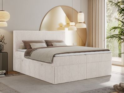 Doppelbett Boxspringbett mit Multipocket-Matratzen und Bettkasten Cordstoff - Tiliano