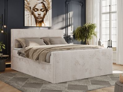 Doppelbett Boxspringbett zwei Bettkästen, hoher Front, Cordstoff Bett - Tiliano DUO