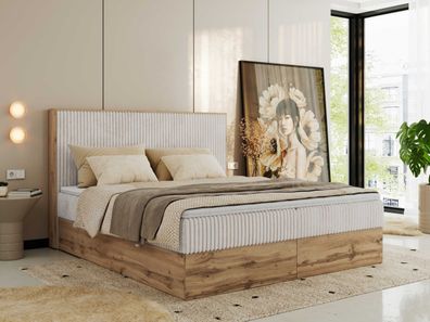 Doppelbett Boxspringbett, Set mit Multipocket-Matratze und Kopfteil - WOOD Classic
