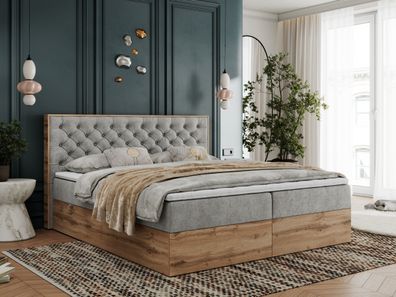 Doppelbett, Boxspringbett ALBERO 3, inklusive Multipocket-Matratze und Topper
