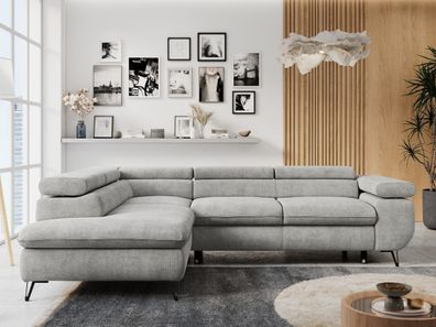 Ecksofa L-form mit Schlaffunktion, Sofa mit Einstellbare Kopfstétzen - PETER L