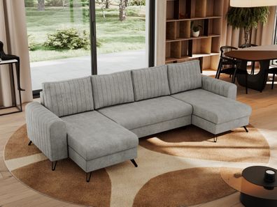 Ecksofa U-Form mit schwarze Metallbeine - Wohnlandschaft mit Schlaffunktion - AXEL U