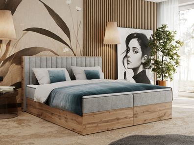 Polsterbett ALBERO 4 mit Bettkasten Eiche Wotan, Boxspringbett mit Kopfteil
