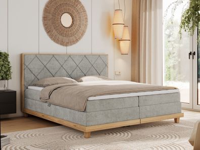 Polsterbett mit Massivholzelementen, Boxspringbett CAICOS mit Zwei Bettkästen