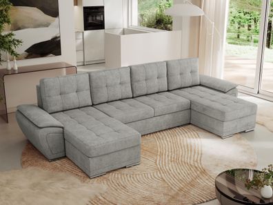 U-förmiges Ecksofa mit Schlaffunktion, losen Kissen und Bettkasten - UMBRIA U