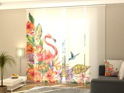 Fotogardine 1-4 tlg. "Tropischer Flamingo" Schiebegardine, Flächenvorhang -Tiermotiv