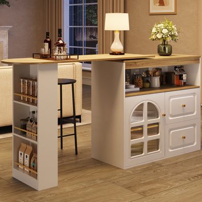 360° drehbares Sideboard mit Schubladen, Regal & Glas, modern für Wohnzimmer