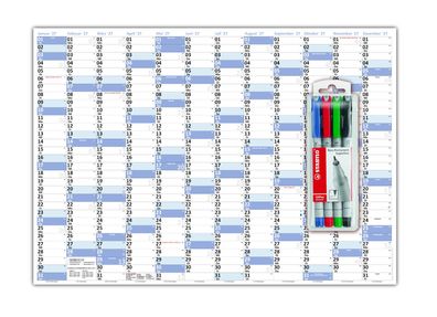 XL Wandkalender DIN A1 2027 blau, nass abwischbar inkl. Stifteset Format 59,4x84,1cm