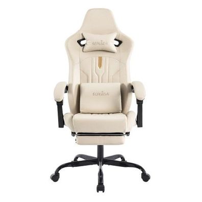 Ergonomischer Gaming Stuhl mit Fußstütze & Lendenstütze - Beige