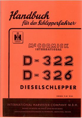 Bedienungsanleitung IHC D-322 D-326, Mc Cormick, International Harvester Company