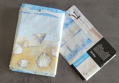 Nave Ciel Blau Beige Textil Duschvorhang 180 x 200 cm Reduziert