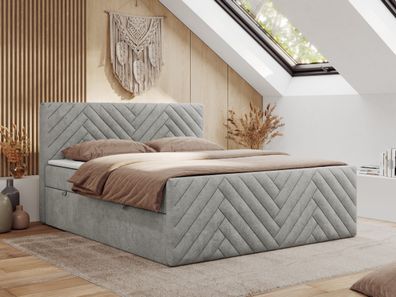 Boxspringbett PARIS DUO, Doppelbett, dekorativem Kopfteil und Front, Bettkasten