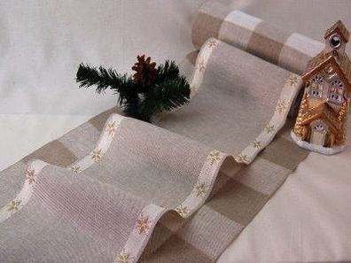 1m weihnachtliches Leinenband mit eingewebter Lurexstern-Kante beidseitig