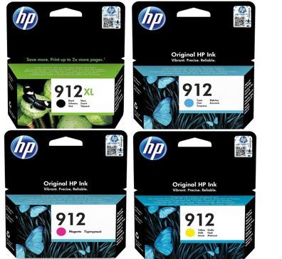 Original HP 912XL 912 Tinte SET schwarz cyan magenta gelb 4 Stück