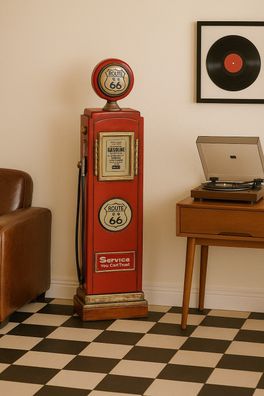 Route 66 Standregal Zapfsäule - MDF Retro Regal mit 4 Böden, Vintage Look