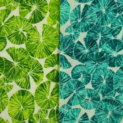Baumwollstoff beschichtet Wachstuch mit Seerosenblättern "Water-Lilly" Petrol + Grün