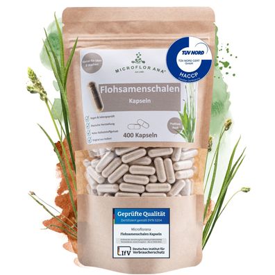 MICROFLORANA® - 400 vegane Flohsamenschalen Kapseln - Ballaststoffe & Verdauung