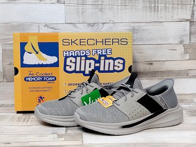 Skechers Herren Slip ins grau mit schwarz mit Stretch Zierschnürung