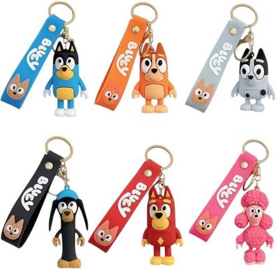 Bluey Schlüsselanhänger 6er-Pack - Snickers, Rusty & Co
