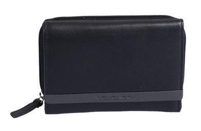 schwarz graue Reiverschlussbörse mit 15 Kartenfächern, Lederbörse