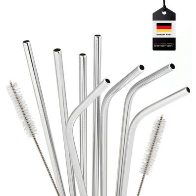bremermann 8er Edelstahl-Trinkhalme, 21,5 cm Länge, wiederverwendbar, gerade und