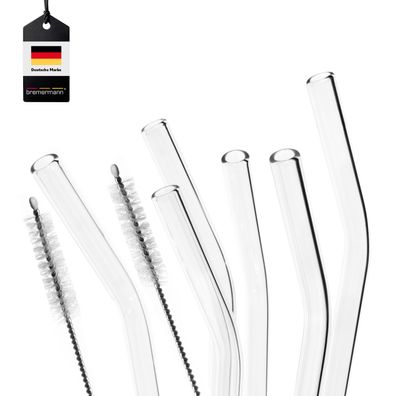 bremermann 6er Glas-Trinkhalme, 20 cm Länge, wiederverwendbar, transparent inklu