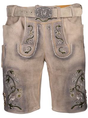 Lederhose kurz Fleesensee ivory grün antik