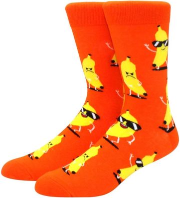 Bananen Socken Orange - Unisex - 36-44 - Mit Brille