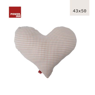 POWER INN Herzkissen groß | Beige kariert | Dekokissen
