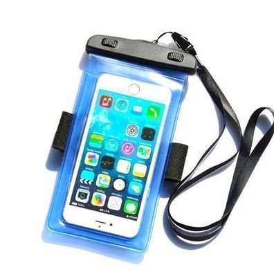 Wasserdichte Handy-Schutzhuelle mit Armband aus PVC - Blau