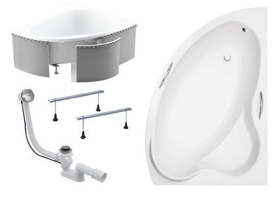 Badewanne Eckwanne ADA 140x90 Rechts mit Styroporverkleidung | Ablauf & Füße GRATIS !