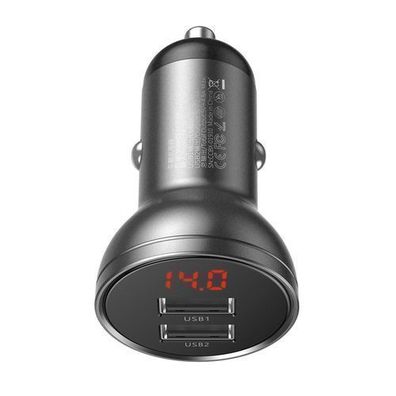 Baseus Doppel-USB Auto-Ladegeraet 4,8A, 24W, LCD Display, Grau (Modell CCBX-0G)