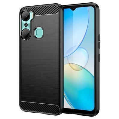 Infinix Hot 12 Pro Schutzhuelle aus flexiblem Silikon mit Kohlefaserdesign in Sch