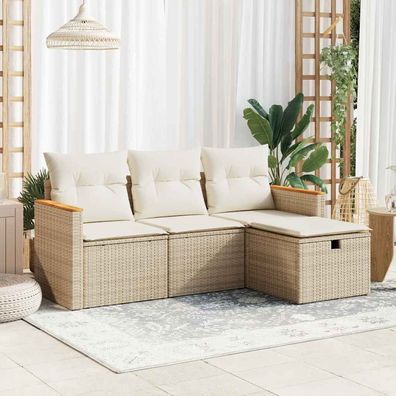 vidaXL 4-tlg. Garten-Sofagarnitur mit Kissen Beige Poly Rattan