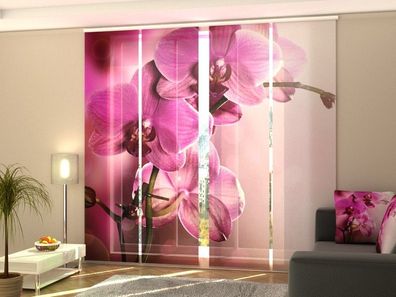 Fotogardine 1-4 tlg. "Lila Orchideen" Schiebegardine, Flächenvorhang mit Blumen
