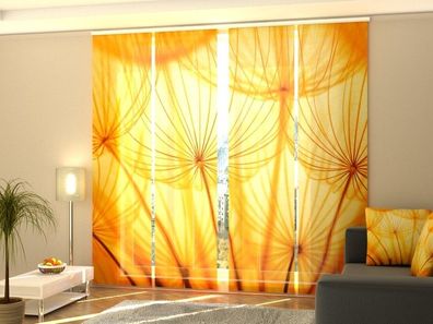 Fotogardine 1-4 tlg. "Pusteblume gold" Schiebegardine, Flächenvorhang mit Blumen