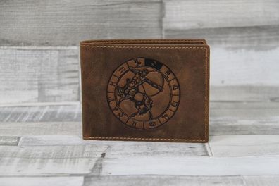 Sternzeichen Schütze Herrenbörse Vintage Reißverschluss Kombibörse braun