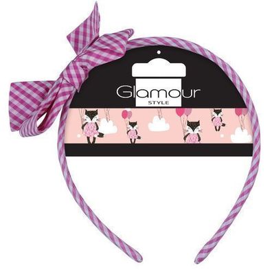 Elegante Kinder Stirnband mit Schleife in Rosa-Karomuster