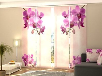 Fotogardine 1-4 tlg. "Schöne Kolibri Orchideen" Schiebegardine mit Blumen