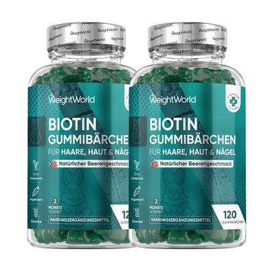 Biotin Gummibärchen 5000?g - Vitamin C & E für Haut, Haare, Nägel & Bart - 2 Pack