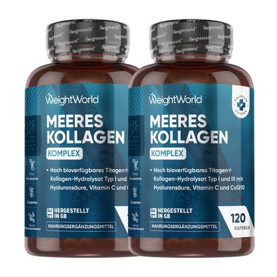 Kollagen Komplex - 1200mg Meereskollagen Hydrolysat - Mit Hyaluron, CoQ10 - 2 Pack
