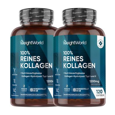 Kollagen Kapseln - 1200mg reines Marine Collagen Typ I und III - 2 Flaschen