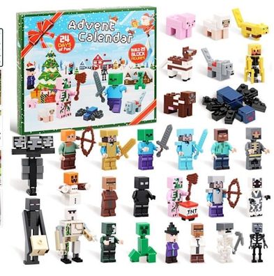 Adventskalender 2025 Minecraft, 24 Tage Spielzeugfigur Bausteine Countdown-Kalender