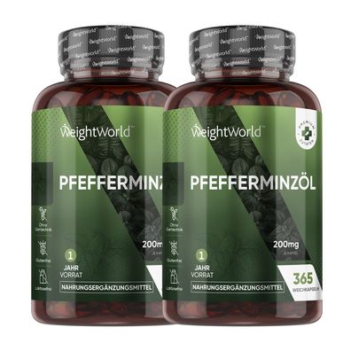 Pfefferminzöl Weichkapseln - 200mg Pfefferminz Öl pro Softgel - 2 Flaschen