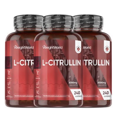 L-Citrullin 3000mg pro Portion - 240 vegane Kapseln - 4 Kapseln täglich - 3 Pack