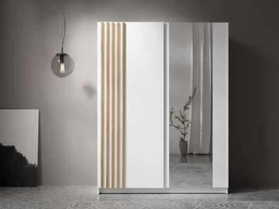 AX Living Kleiderschrank weiß mit Spiegel 200 cm - Beralto mit Lamellen