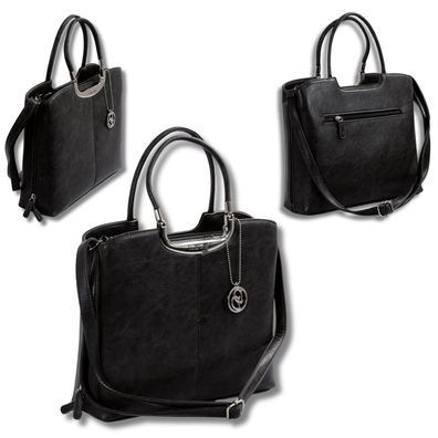 schwarze Daniele Donati Handtasche, feste Form, abnehmbare Schultergurte