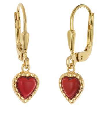 trendor Schmuck Kinder-Ohrringe Gold 333/8K Ohrhänger Mit Roten Herzen 28590